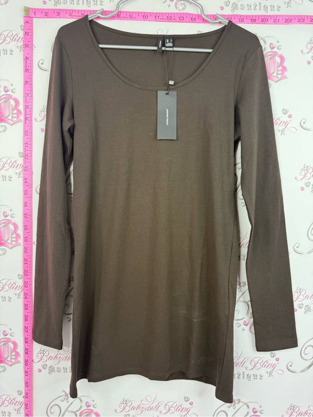 Vero Moda mini dress stretchy Brown Crew Neck Long Sleeve Top